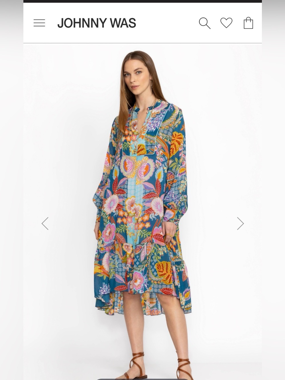 NWT retail $420. #JohnnyWas Blue Multi Floral V-Neck Midi Dress Sz Med
